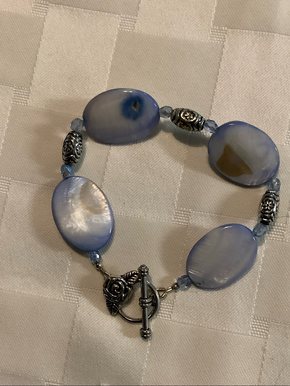 Hand Crafted Light Blue Shell & Silver Toggle Bracelet